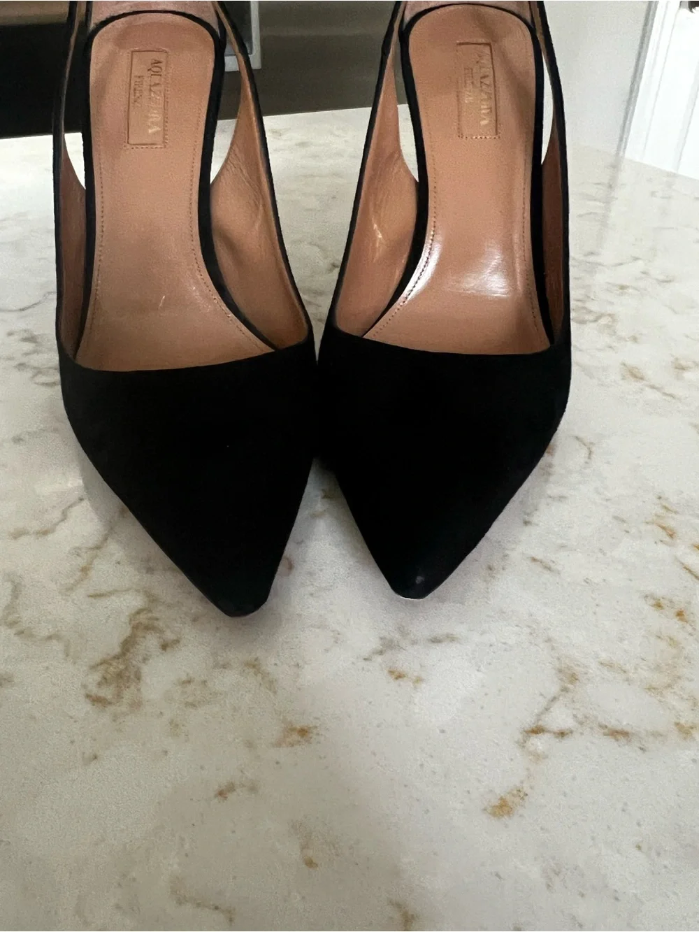 Aquazzura Firenze Black Suede Pointed Bow-Back Stiletto Pumps